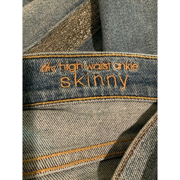 7 For all Mankind Med Wash "The High Waist Ankle Skinny" Jeans W/ Stripe, Sz 29 - Picture 9 of 10